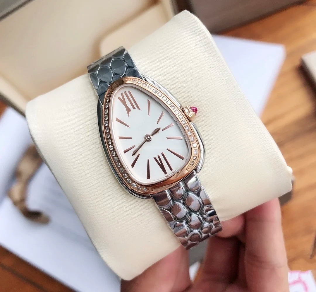 New Customized Women's Snake Shaped Stainless Steel Quartz Watch with Diamonds Luxury Design Female Waterproof Clock with Box