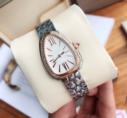 New Customized Women's Snake Shaped Stainless Steel Quartz Watch with Diamonds Luxury Design Female Waterproof Clock with Box
