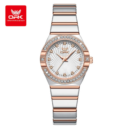 OPK 6042 Women's Quartz Watches Elegant Fashion Stainless Steel Strap Waterproof Luminous Diamond Dial Ladies Dress Wristwatches