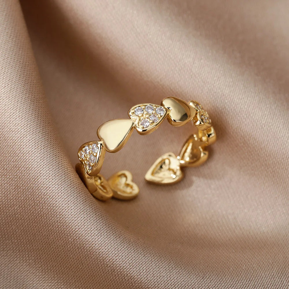 Zircon Geometric Heart Rings For Women Stainless Steel Gold Color Wedding Ring Luxury Aesthetic Jewlery Couple Gift 2026