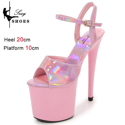 New 20CM/8Inch High Heels Dance Shoes Sandals Women Summer New 2023 Buckle Strap Platform Club Stiletto Gladiator Stripper Heels