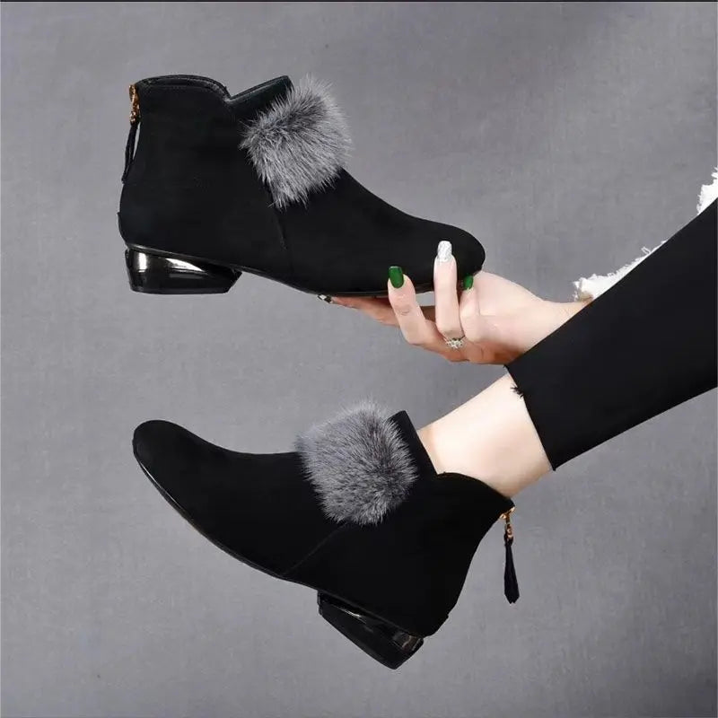 Botas Mujer Shoe for Women 2023 Winter Plush Warm Women Boot Low Heel Non-slip Commuter Ladies Shoe Fashion Zipper Ankle Boot
