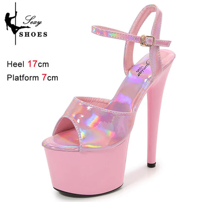 New 20CM/8Inch High Heels Dance Shoes Sandals Women Summer New 2023 Buckle Strap Platform Club Stiletto Gladiator Stripper Heels