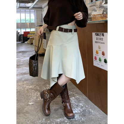 Women's Skirts 2026 Spring Autumn Vintage Irregular Skirt Fashion Unique Design Flowy A Line Mid Skirt