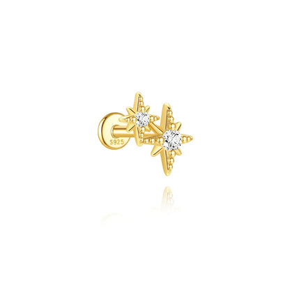 AIDE 925 Sterling Silver Shiny Hollow Lotus Flower Crown Flat Back Internal Thread Piercing Earring For Women INS Dainty Luxury