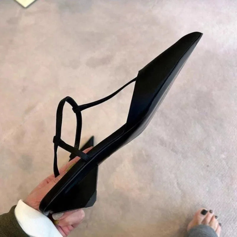 Pointed Fabric Low Heeled Sandals for Women in Summer, Solid Color with Toe Cover and Back Empty,Casual Sandals for Women