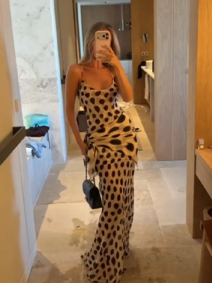 Retro Polka Dot Sling Maxi Dress Woman Sexy U-neck Sleeveless Waist-cinching Bodycon Dresses 2026 Summer Party Vacation Robes