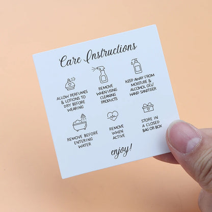 50PCS Printable Square White Brown English Care Instructions Card For Jewelry Making Necklace Care Inserts DIY Accessories
