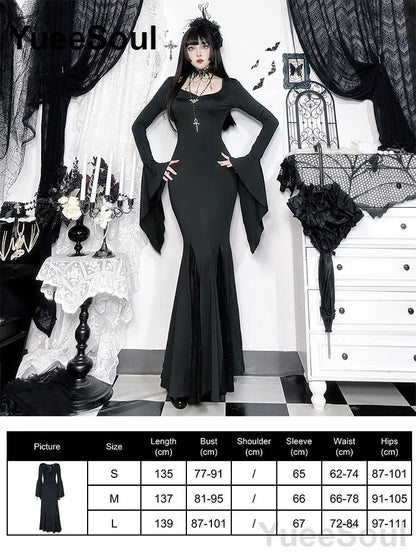 Halloween Gothic Grunge Punk Women Dress Long Sleeve Lace Slim Black Dresses 2026 New Y2K Harajuku Lolita Fairy Core Party Dress