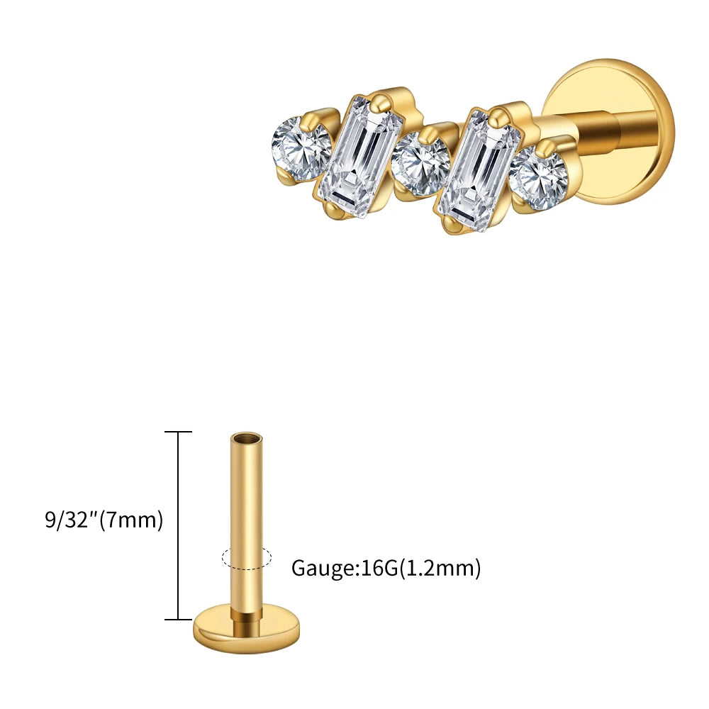 Right Grand ASTM F136 Titanium 16G Baguette CZ Climber Stud Earring Cluster Cartilage Helix Labret Stud Piercing Body Jewelry
