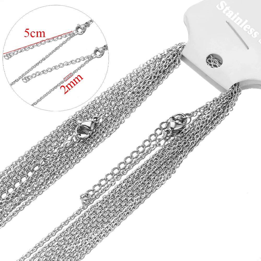 10pcs/lot 45+5cm Stainless Steel Cable Link Chains in Bulk for DIY Necklaces Chokers Jewelry Making Adjustable Wholesale Chains