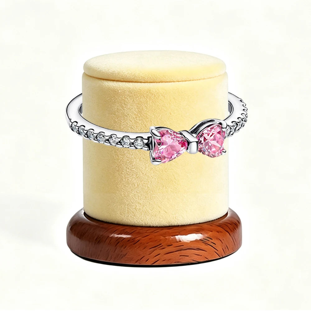 New 925 Silver Sparkling Double Heart Blue Pear Blossom Ice Pillar High Princess Crown Ring Fashion DIY Charm Jewelry