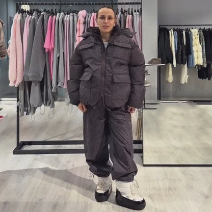 Fashion Women's Stripe Cotton Padded Coat Pant Set Loose Full Sleeve Hooded Zipper Jacket Elastic Waist Pants 2026 Winter Suits