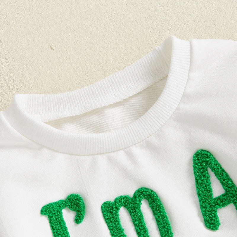 Citgeett Spring St. Patrick's Day Toddler Baby Boys Girls Outfits Long Sleeve Clover Embroidery Sweatshirt + Pants Set Clothes