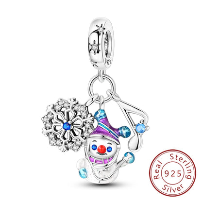 Original 925 Sterling Silver Charms Beads Winter Snowflake Snowman Igloo Penguin Pendant Fit Bracelet Charms Women Jewelry Gift
