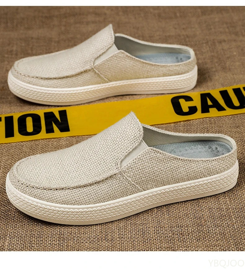 Summer breathable solid color versatile and comfortable one foot men's cloth shoes casual lightweight half drag loafers