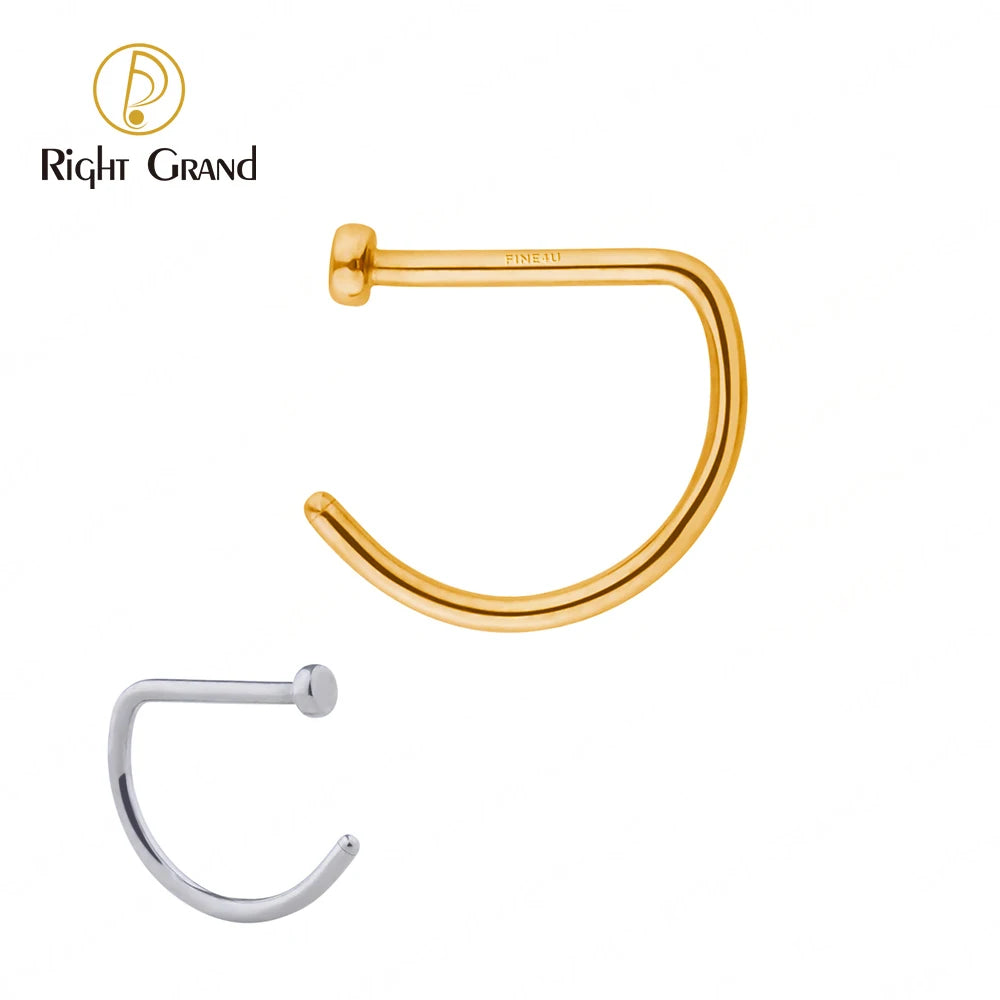 5pcs/lot Right Grand ASTM F136 Titanium 20G Open D Shape Nose Ring Hoop Tragus Cartilage Retainer Body Piercing Jewelry 8MM 10MM