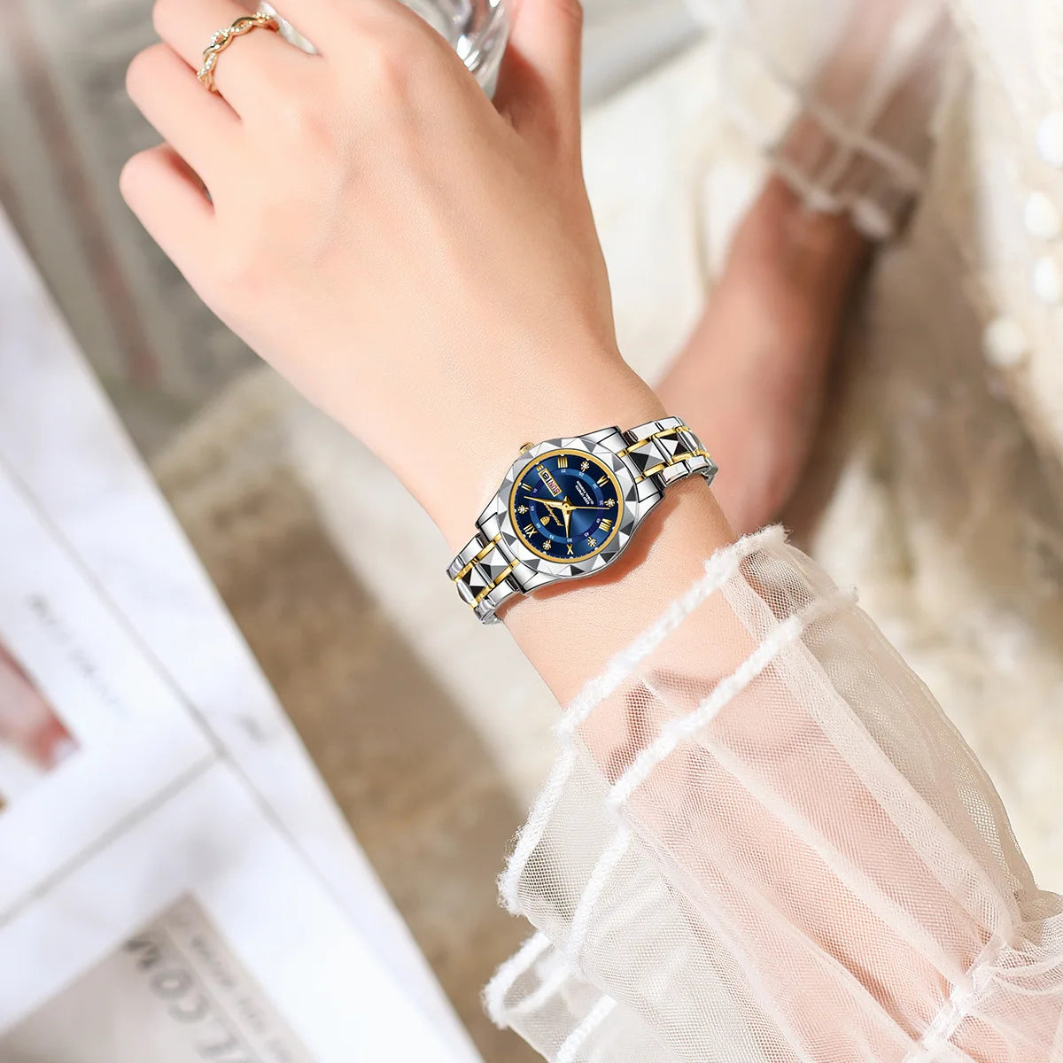 Ladies Quartz Watch, Waterproof Luminous Dial, Trendy Fashion Women Wristwatch