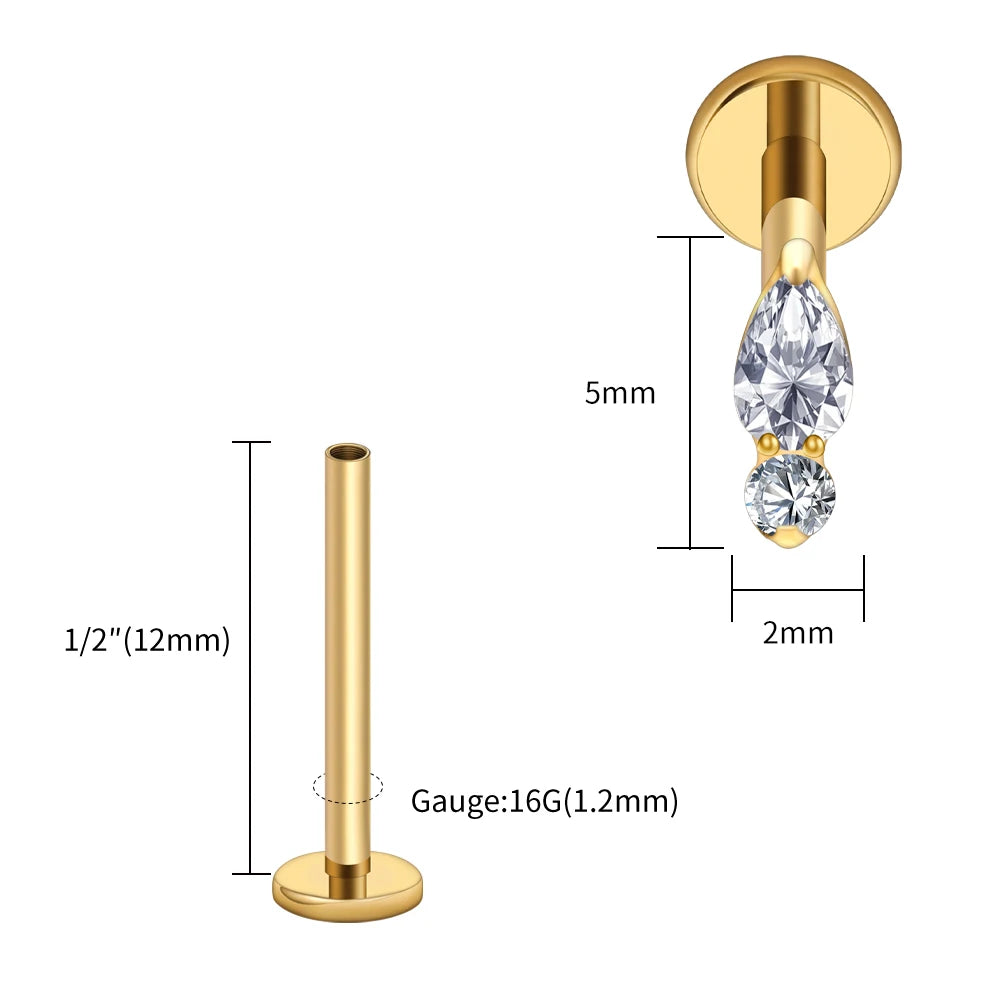 Right Grand ASTM F136 Titanium Teardrop Opal Cartilage Earring 16G Tiny Round CZ Forward Helix Labret Stud Piercing Jewelry