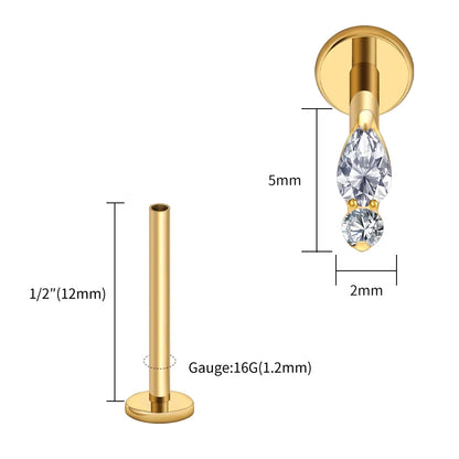 Right Grand ASTM F136 Titanium Teardrop Opal Cartilage Earring 16G Tiny Round CZ Forward Helix Labret Stud Piercing Jewelry