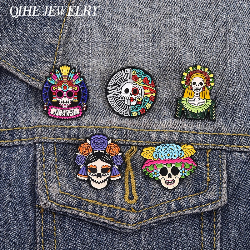 La Calavera Catrina Mexico Day Of The Dead Enamel Pins Custom EL DIA DE MUERTOS Festival Skull Brooches Lapel Badge Jewelry Gift