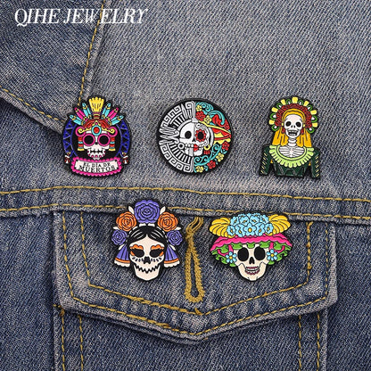 La Calavera Catrina Mexico Day Of The Dead Enamel Pins Custom EL DIA DE MUERTOS Festival Skull Brooches Lapel Badge Jewelry Gift
