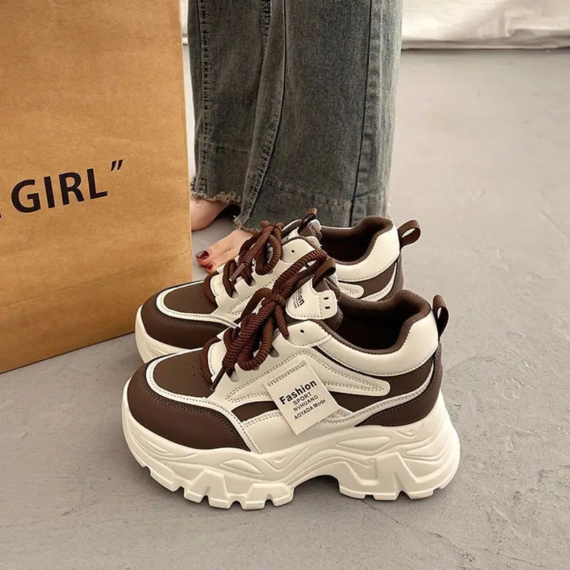2025 Womens Dad Shoes Korean Thick Bottom High Top Casual Sneakers Fashion Women Increasing 7cm Sneakers Chunky Vulcanized Shoes