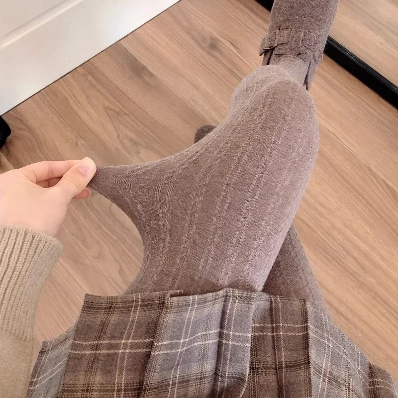 150g Women Vintage Vertical Striped Tights Autumn Winter Thermal Slim Stocking Versatile Leggings Underwear Pantyhose