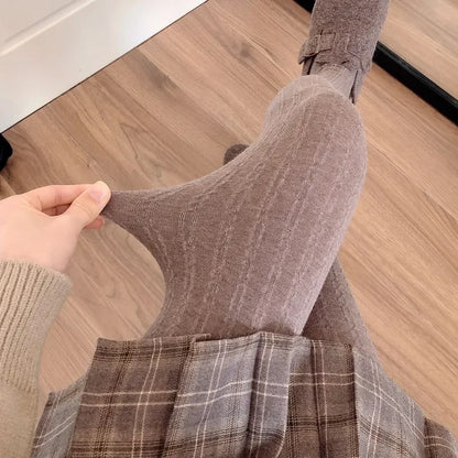 150g Women Vintage Vertical Striped Tights Autumn Winter Thermal Slim Stocking Versatile Leggings Underwear Pantyhose