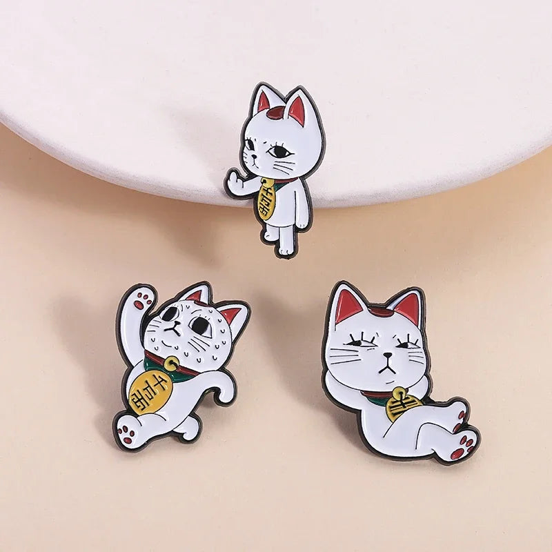 Funny Middle Finger Cat Enamel Pins - Turbo Granny Spying Cartoon Anime Characters Brooches Lapel Badge for Humorous Gifts