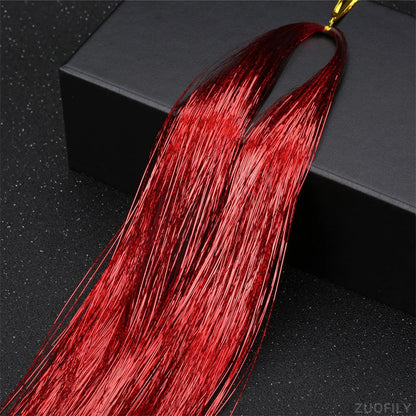 Laser Holographic Hair Tinsel Extensions Rainbow Metallic Shiny Glitter Hair Strand Sparkly Synthetic Hair for Braiding Festival