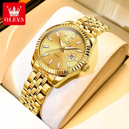 OLEVS 5593 Ladies Watches Original Luxury Quartz Wristwatch Stainless Steel Waterproof Luminous Day Date Watch Bracelet Set ﻿
