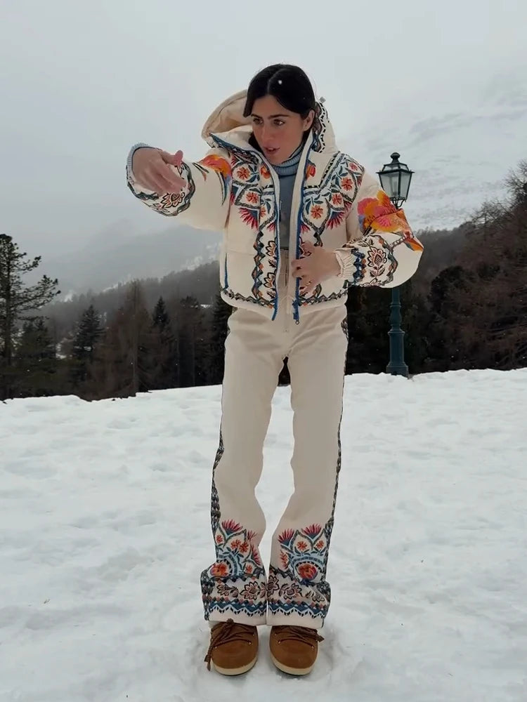Fur-Trimmed Hooded Belted Ski Suit Slim Windproof Water-Resistant Long Sleeve 2025 Winter Fashion Women Fashion Snow Bodysuit
