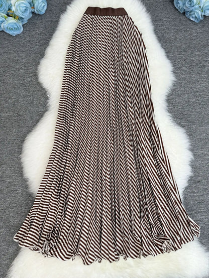 Polka Dot Print High Elegant A-line Pleated Long Skirt For Women 2025 Spring autumn Office Lady Casual Leopard Skirts