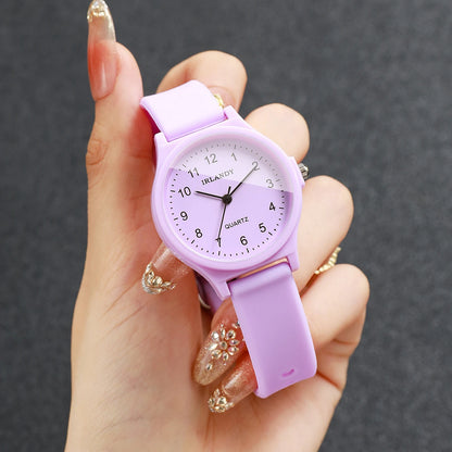 Fashion Women Watch Minimalist Round Dial Silicone Strap Quartz Wristwatch for Girls Students Reloj Mujer (Without Box)