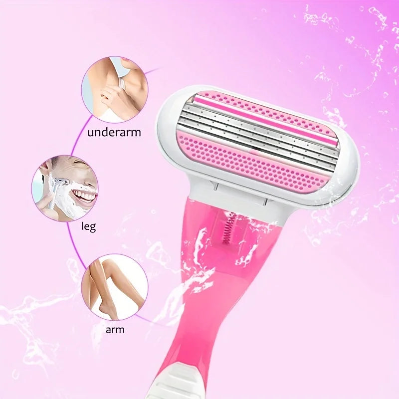 Women Razor 1 Handle 3 Cartridges Stainless Steel Blade Rubber Handle Reusable Body Hair Remove Razor Blade
