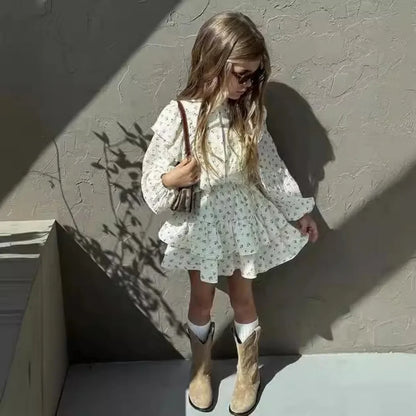 4478-1  Children Clothing Set INS Russian Girl's Dress Autumn Floral Lace Shirt+Cake Skirt Two-piece Set