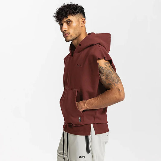 Men Cotton Hooded Tank Top Sleeveless Vest Bodybuilding Gym Workout Sweatshirt Fitness Training Sports Singlet Casual Sportswear