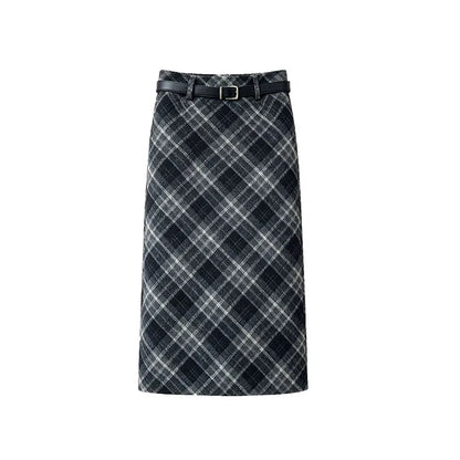 Plaid Woolen Skirts Women New Fashion 2026 Autumn Winter High Waisted Straight Midi Skirts Woman Preppy Style Retro Long Skirt