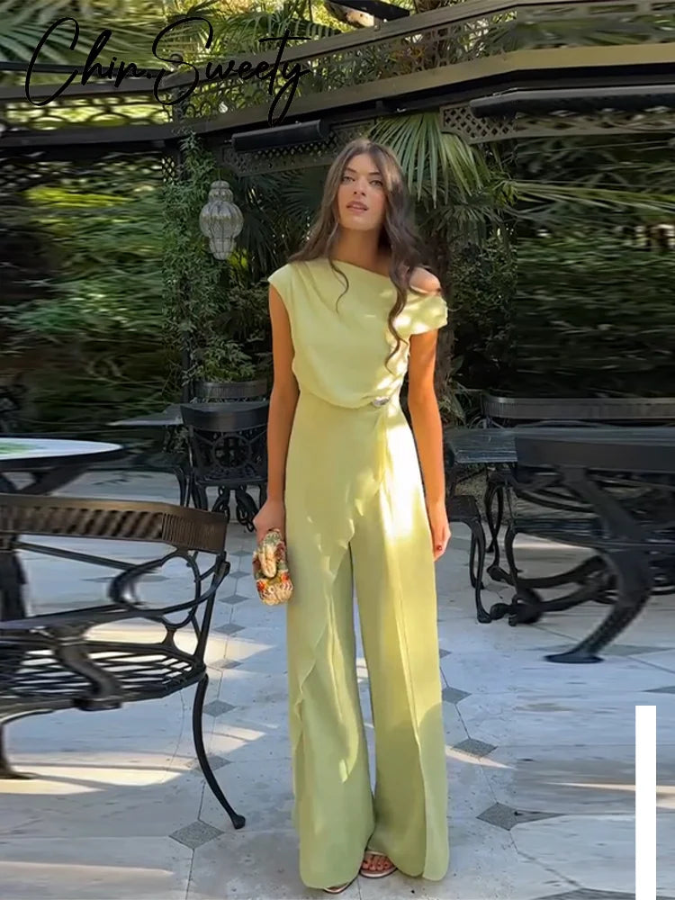 Solid Asymmetrical Women's Jumpsuit Off Shoulder Sleeveless Irregular Lady Jumpsuits 2026 Summer Fashion Female Street wear New