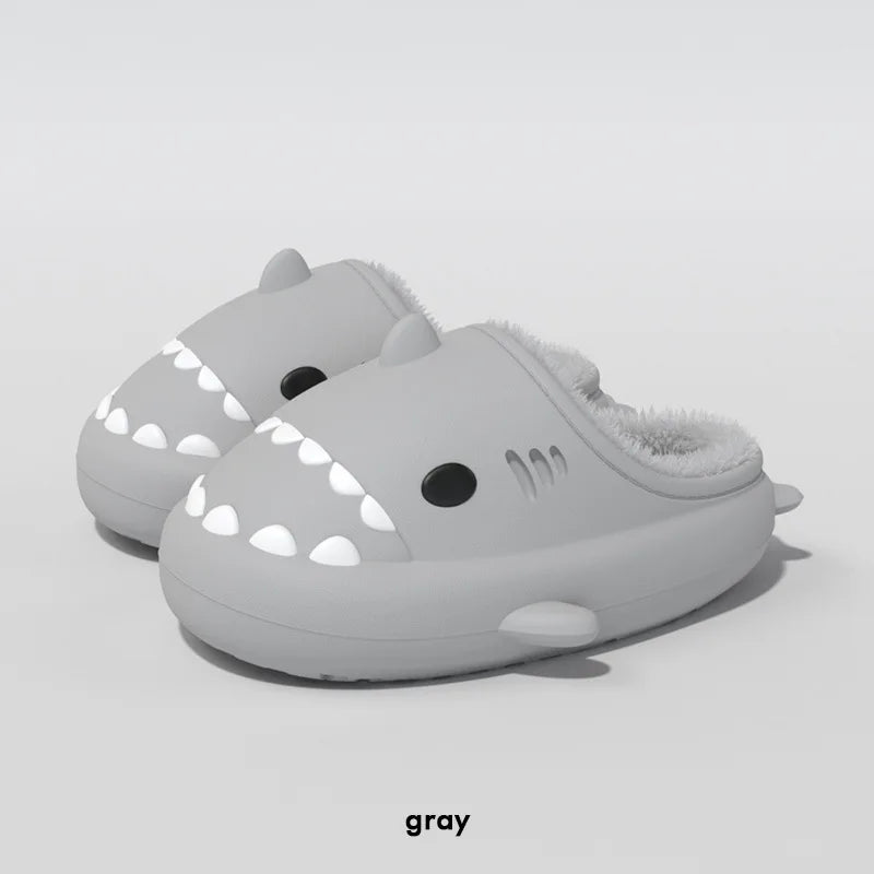 Litfun Fuzzy Shark Slippers For Women Men Winter Indoor Plush Cartoon Cotton Shoes New Outdoor Adults Kids Waterproof Furry Shoe