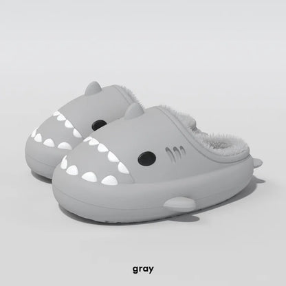 Litfun Fuzzy Shark Slippers For Women Men Winter Indoor Plush Cartoon Cotton Shoes New Outdoor Adults Kids Waterproof Furry Shoe