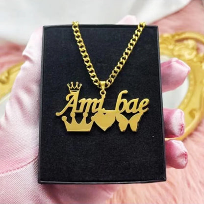 Atoztide Personalized Custom Names Pendant Necklace Stainless Steel Crown Cuban Thick Chain for Men Women Birthday Jewelry Gift