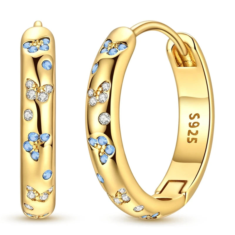 Original 925 Sterling Silver Hoop Earrings Women's Fashion Jewelry Butterfly Iris Lily of the Valley Tulip Flower Luxury Earring