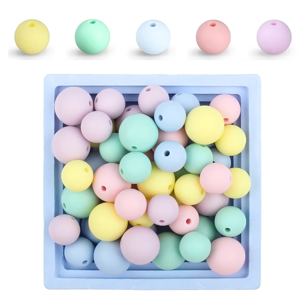 50Pcs/Lot 15mm 9mm 12mm Silicone Beads for DIY KeyChains Jewelry Making Pen Necklace Bracelet Round Loose Beads Choose Color
