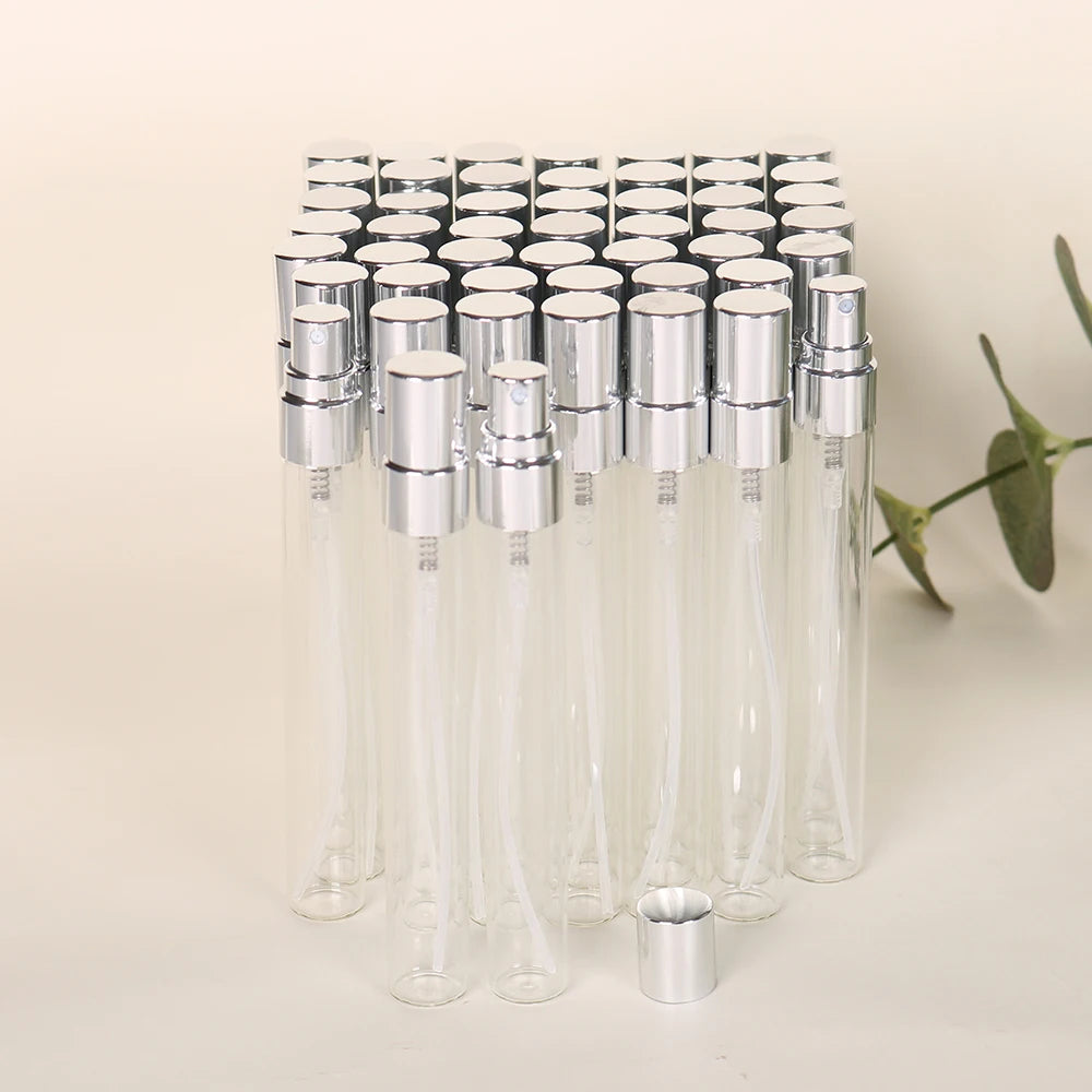 50pcs 10ml Multi-color Anodized Nozzle Perfume Bottle, Portable Travel Fine Atomized Glass Empty Bottle, Mini Perfume Container