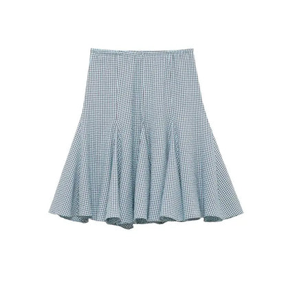 Low Waist Plaid  Cloth Half Skirt Spring New Arrival Women's Fashion Gingham Design Loose Fit Midi Skirt