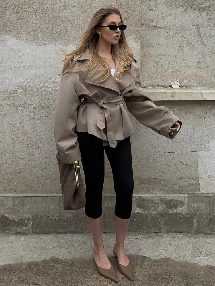 Women's Belted Short Trench-Style Coat