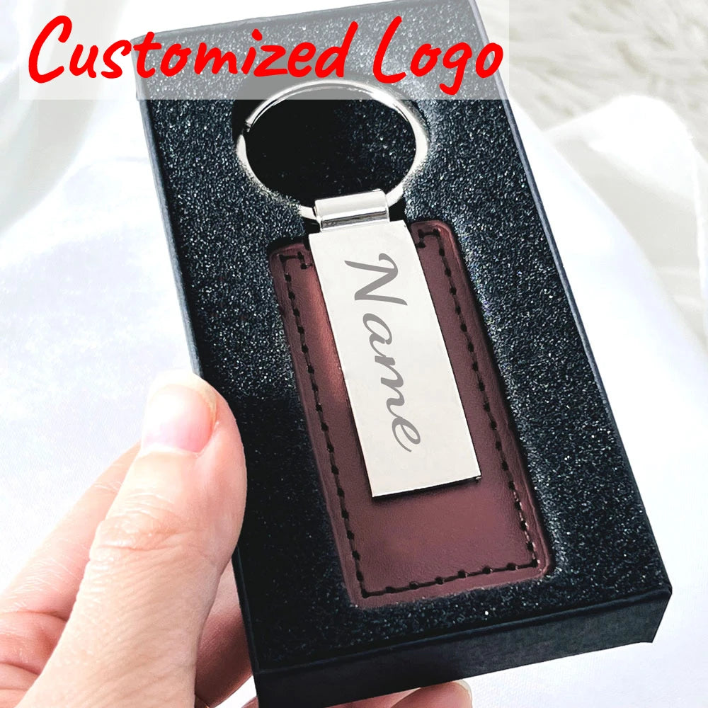 Hot Custom Logo Metal Stainless Steel for Car Moto Keychain Men and Women Keyring Leather Engraved Engraving Key Chain Gift