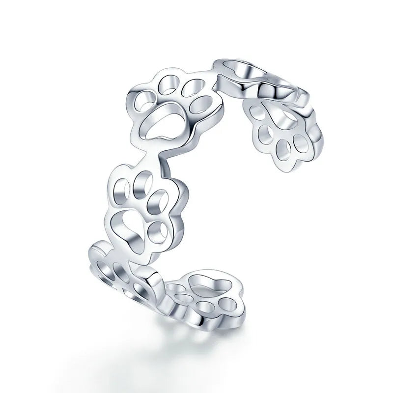 WOSTU 925 Sterling Silver Pet Cat Stackable opening Ring For Women Snake Dog Adjustable rings Fine Jewelry Party Birthday Gift